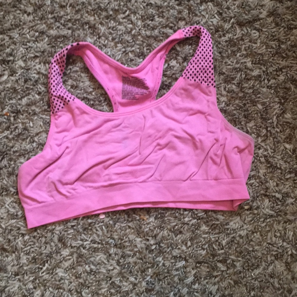 Pink and black pad-less sports bra